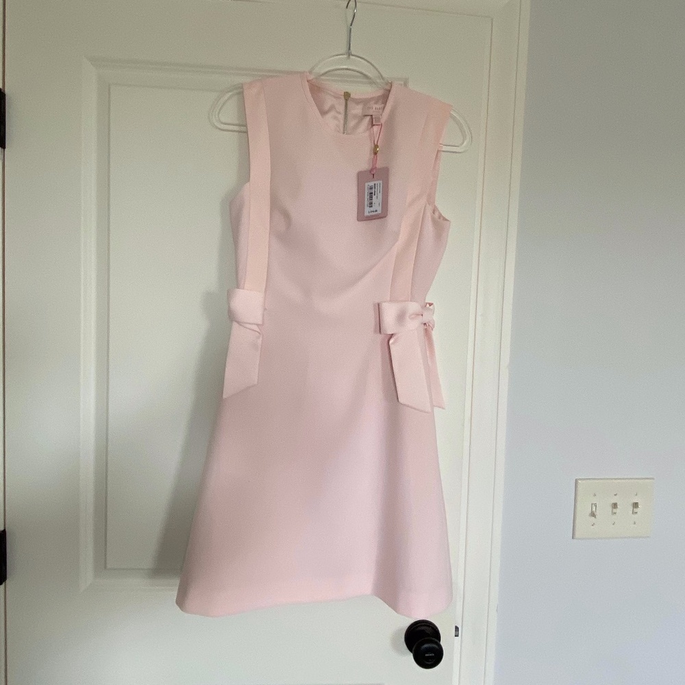 Ted Baker Side Bow Detail Shift Dress, Baby Pink- Size 1